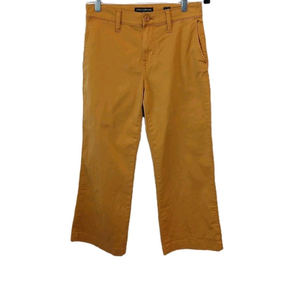 Lucky Brand Jeans Women's Midrise Crop Mustard Yellow Denim Pants‎ Sz 0/25 Slash
